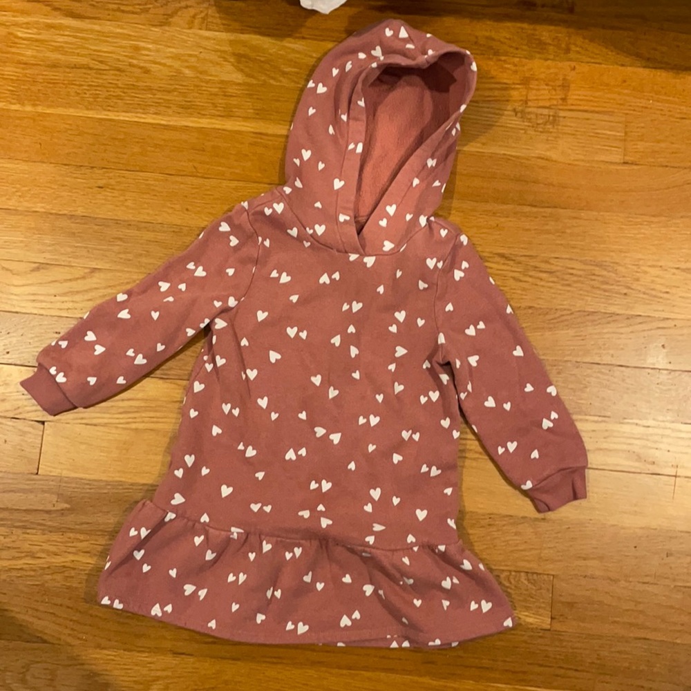 Old Navy pink/white cotton heart tunic hooded sweatshirt